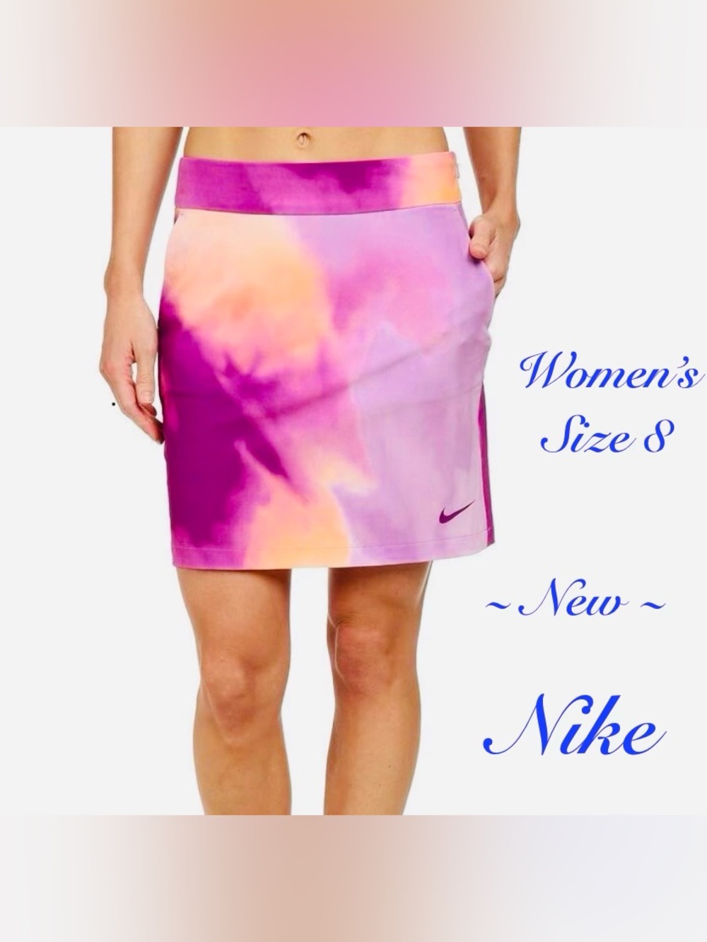 NIKE Golf Tour Performance Dri-Fit Skirt Sz 8 Purple/Orange/Pink Tie-Dye ~New~